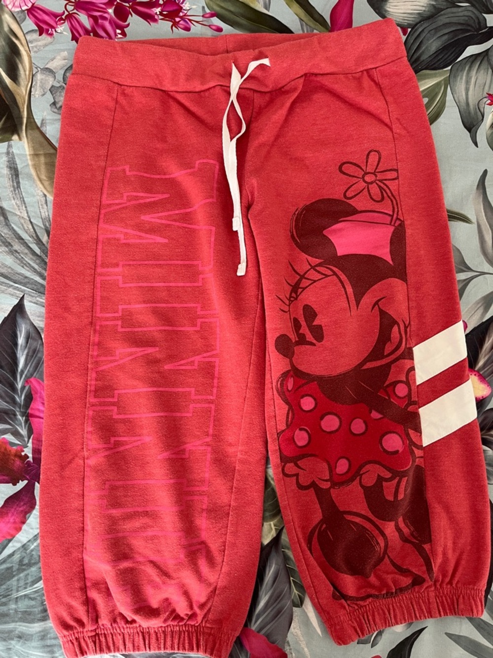 Disney light Red Minnie Mouse Ladies Cropped  Jogger Sweatpants with Drawstring